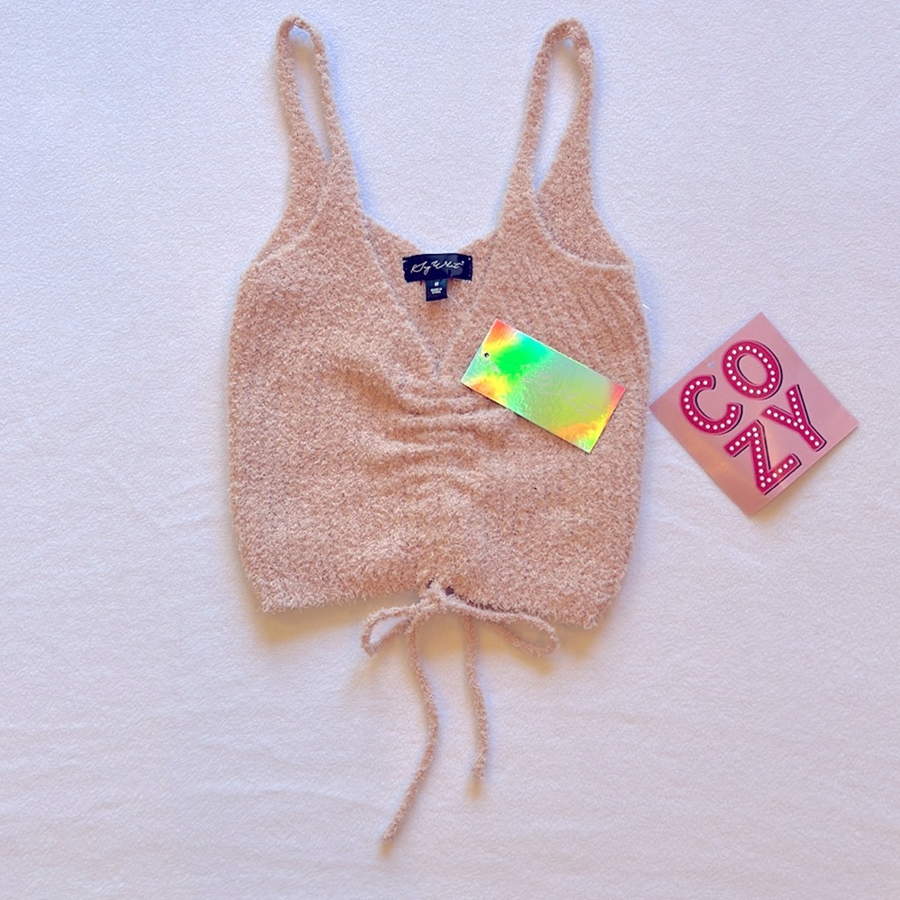 Say What Tie Front Sweater Crop Tank Top Medium NEW